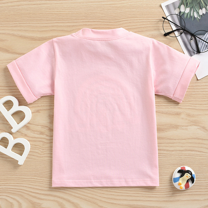 Toddler Kids Boys Girls Solid Letter Rainbow Print Round Neck Short Sleeve Top T-shirt - PrettyKid
