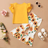 Toddler Kids Girls Solid Color Short-sleeved Letter T-shirt Floral Print Flared Pants Set - PrettyKid