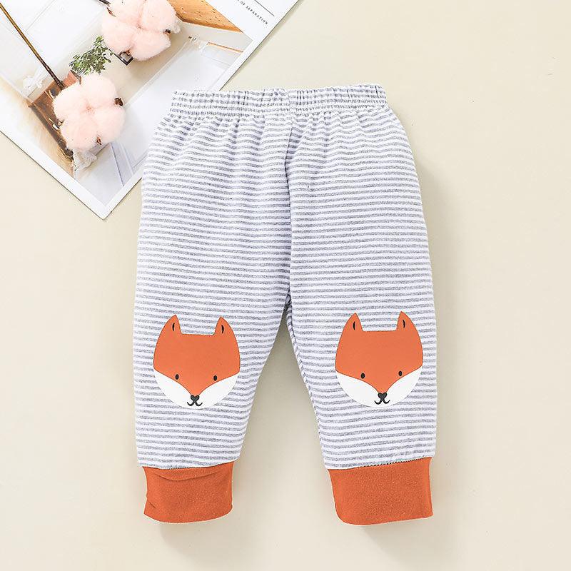 Baby Boys Girls Cute Fox Print Set Solid Color Letter Jumpsuit Striped Pants Two Pieces - PrettyKid