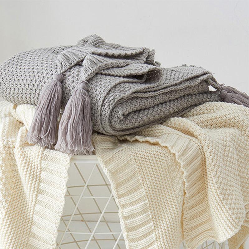 Baby Solid Color Tassel Knitted Wool Blanket - PrettyKid