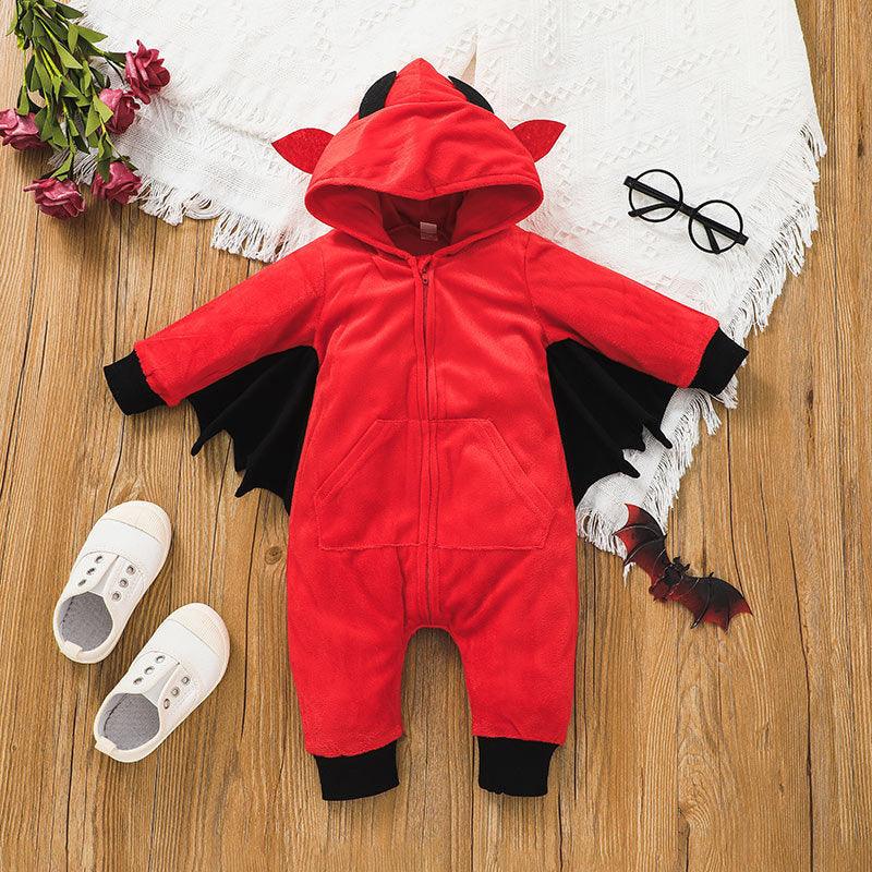 Baby Boys Halloween Red Long Sleeved Bat Hoodie - PrettyKid