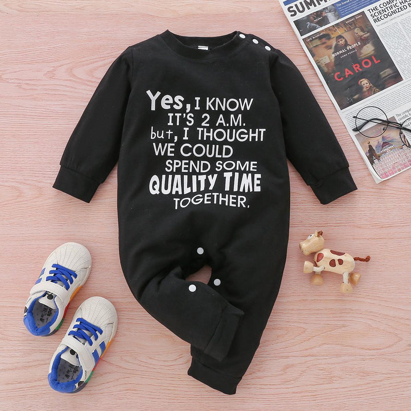 Baby Boys Girls Letter Printed Long Sleeve Solid Jumpsui Twholesale Baby Grows - PrettyKid