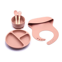 2021 New Silicone Children's Pocket Silicone Bibs & Bowl & Spoon & Fork & Plate Set - PrettyKid