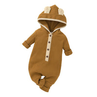 Baby Boys Girls Solid Color Long Sleeved Knitted Hooded Jumpsuit Creeper - PrettyKid