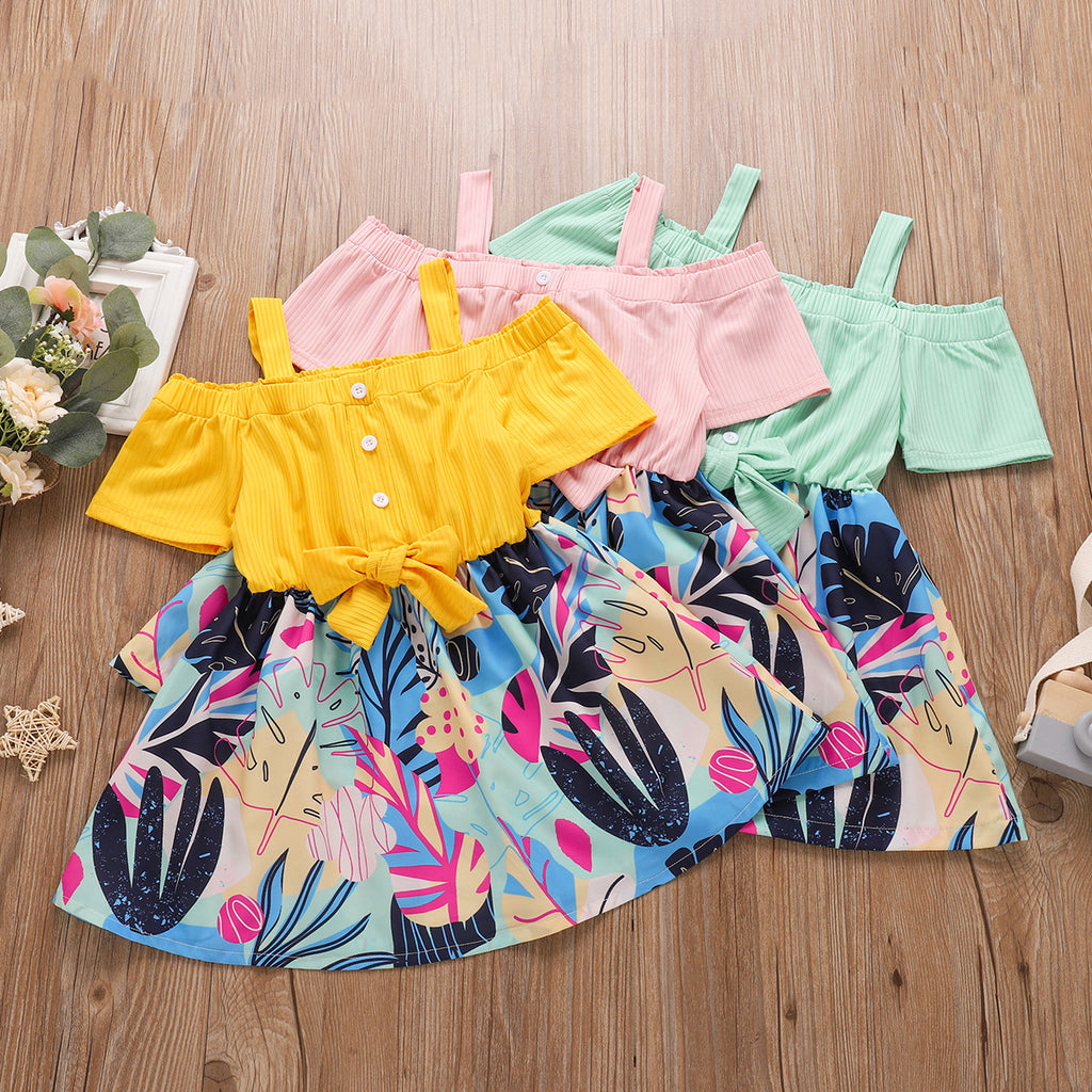 Summer Toddler Kids Girls Suspender Bow Dress - PrettyKid