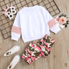 Toddler Kids Girls Solid Color Stitching Long-sleeved Round Neck Sweater Camouflage Legging Pants Set - PrettyKid