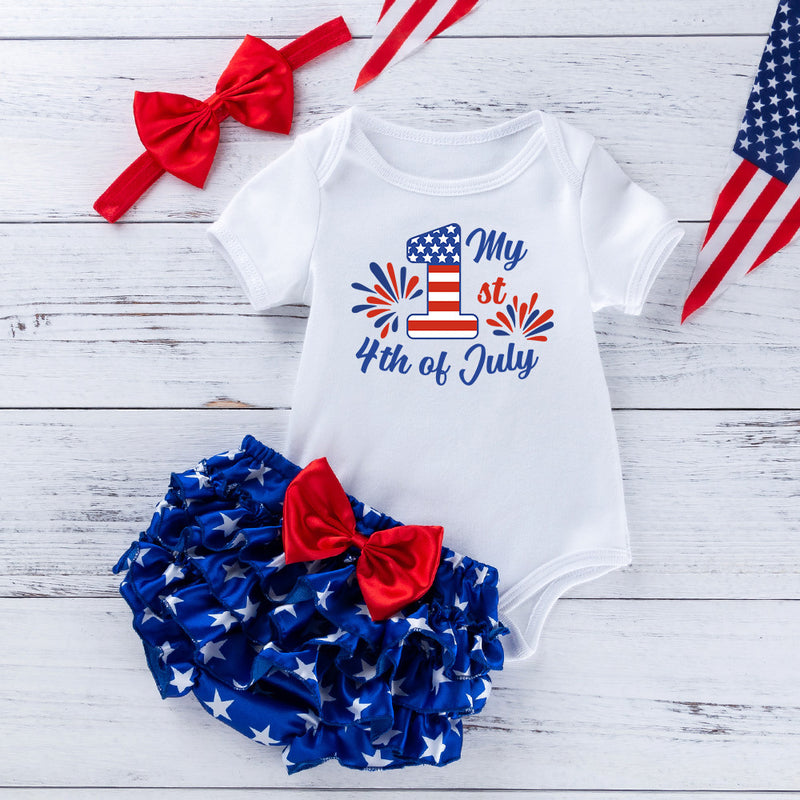 Independence Day New 0-2 Years Old Baby Short-sleeved Cartoon Harness Crawl Clothes Pp Pants Head Wear Three Sets - PrettyKid