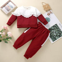 Toddler Kids Girls Lace Stitched Long Sleeve Sweater Set - PrettyKid