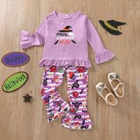 Girls Halloween Set Cartoon Print Pullover Long Sleeve Set - PrettyKid