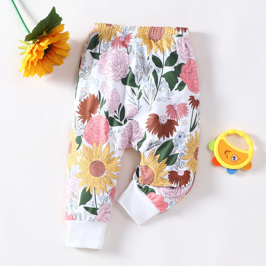 Toddler Girls Summer Cotton Cartoon Flower Printed Trousers - PrettyKid