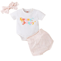 Baby Easter Short Sleeve Letter Rabbit Print Shorts Set - PrettyKid