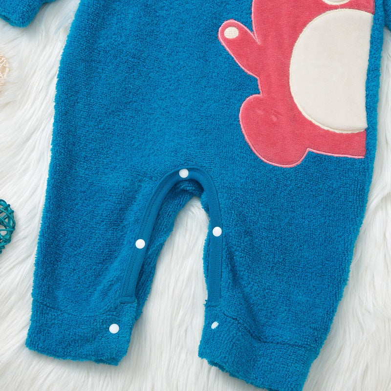 Baby Boys Girls Cute Bear Letter Print Plush Long-sleeved Jumpsuit - PrettyKid