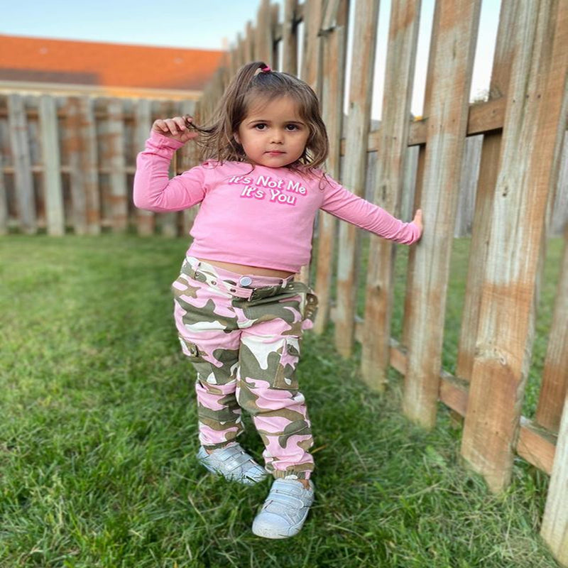 Toddler Kids Girls' Solid Letter Top Camouflage Pants Set - PrettyKid