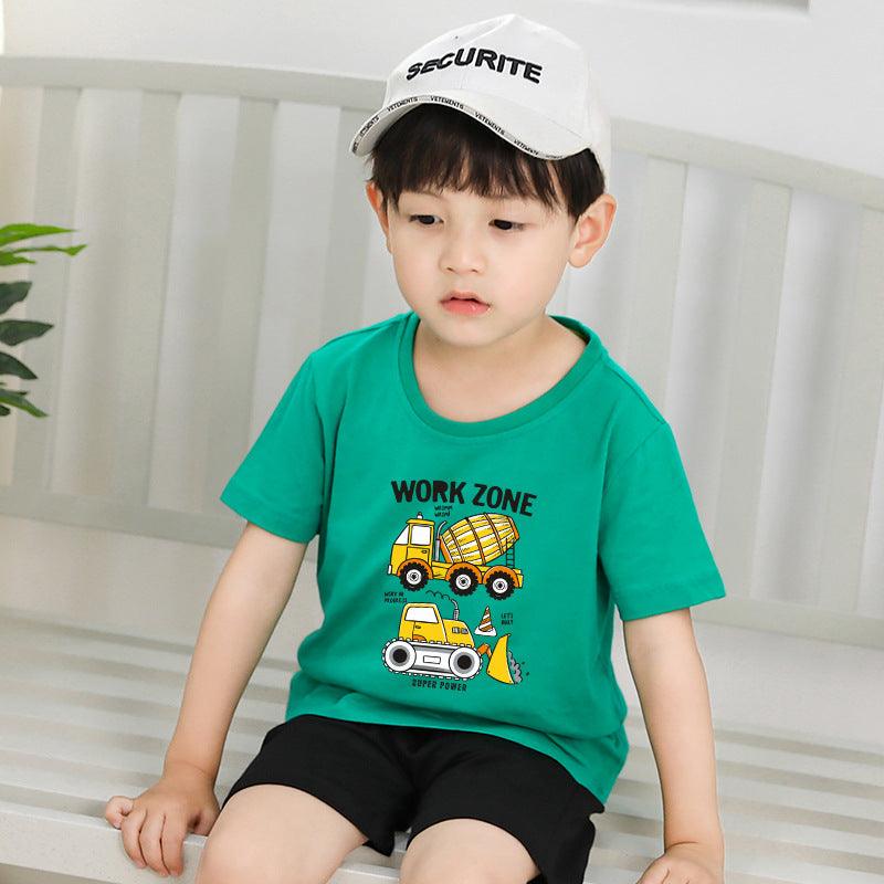 9M-12Y Short Sets For Boys Short Sleeve Truck Print Drawstring Kids Clothes Wholesale - PrettyKid