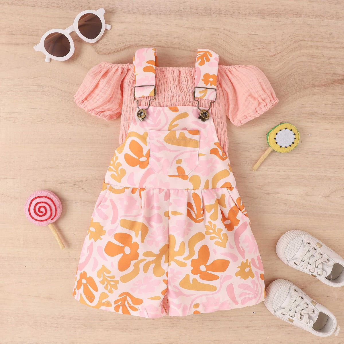 Off-shoulder Bubble Sleeve Top Printed Shoulder Shorts Girls Suit