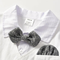 Baby Boys' Solid Color Fake Two-piece Waistcoat Bow Tie Gentleman's Short Sleeve Jumpsuit - PrettyKid