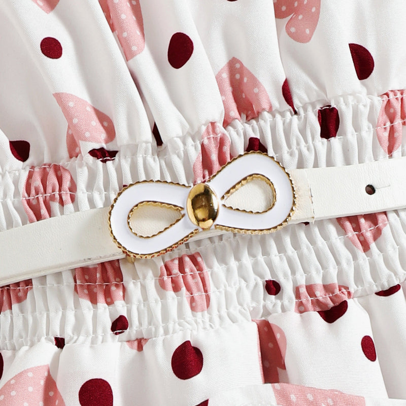 Toddler Kids Girls Solid Color Love Print Suspender Dress with Belt - PrettyKid