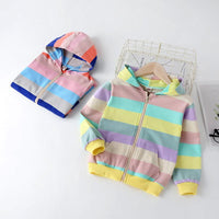 Toddler Kids Girls' Rainbow Striped Hooded Sweatshirt Cardigan Coat - PrettyKid