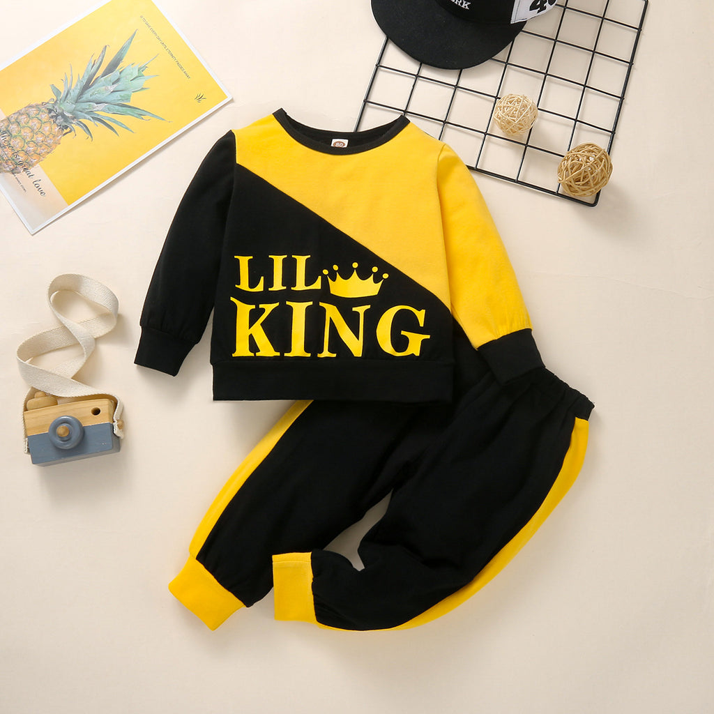 Toddler Boys' King Letter Color Blocking Long Sleeve Suit - PrettyKid