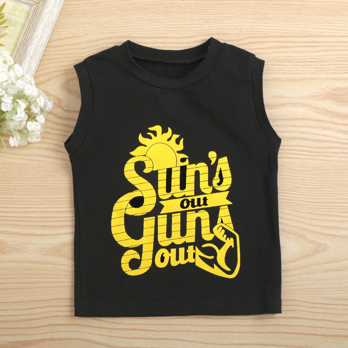 Kids Boys' Solid Sun Lettered Print Crew Neck Sleeveless Tank Top - PrettyKid