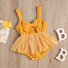 Baby Girls Solid Color Bow Suspender Mesh One-piece Clothes Ha Clothes - PrettyKid