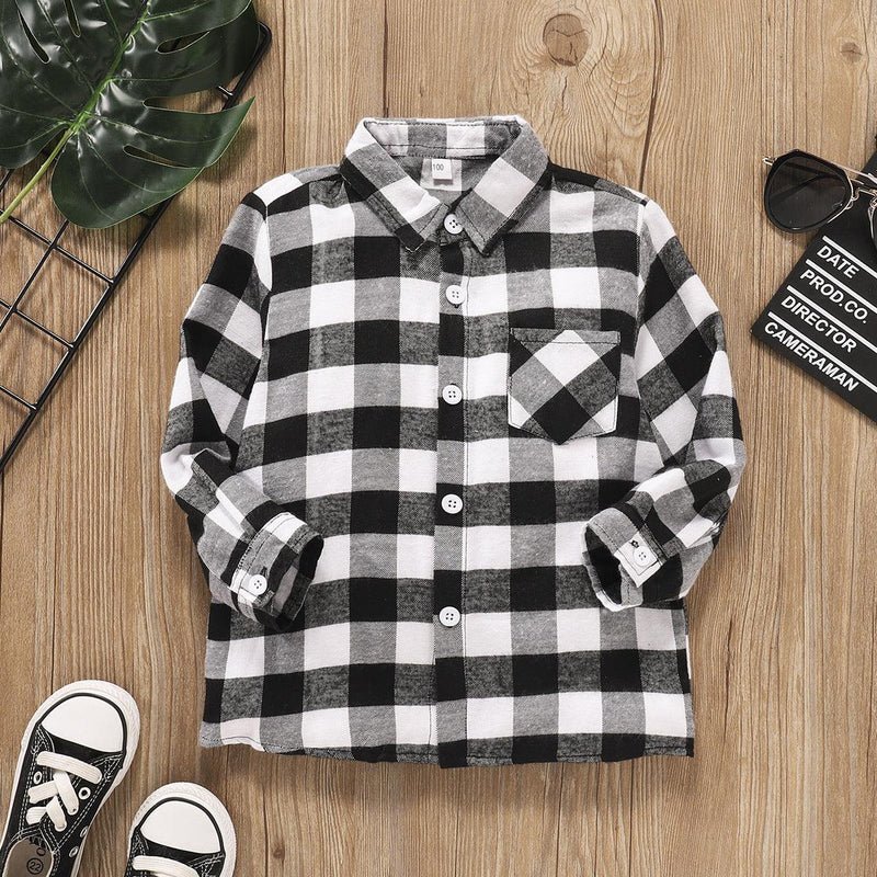 Toddler Kids Boys' Long Sleeve Plaid Lapel Shirt Kids Clothes Vendors - PrettyKid