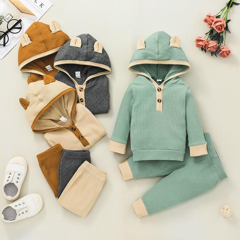 Toddler Boys Girls Solid Color Hoodie Pants Set - PrettyKid