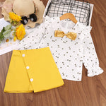 Toddler Kids Girls Solid Color Stars Printed Long-sleeved Shirt Solid Color Short Skirt Set - PrettyKid
