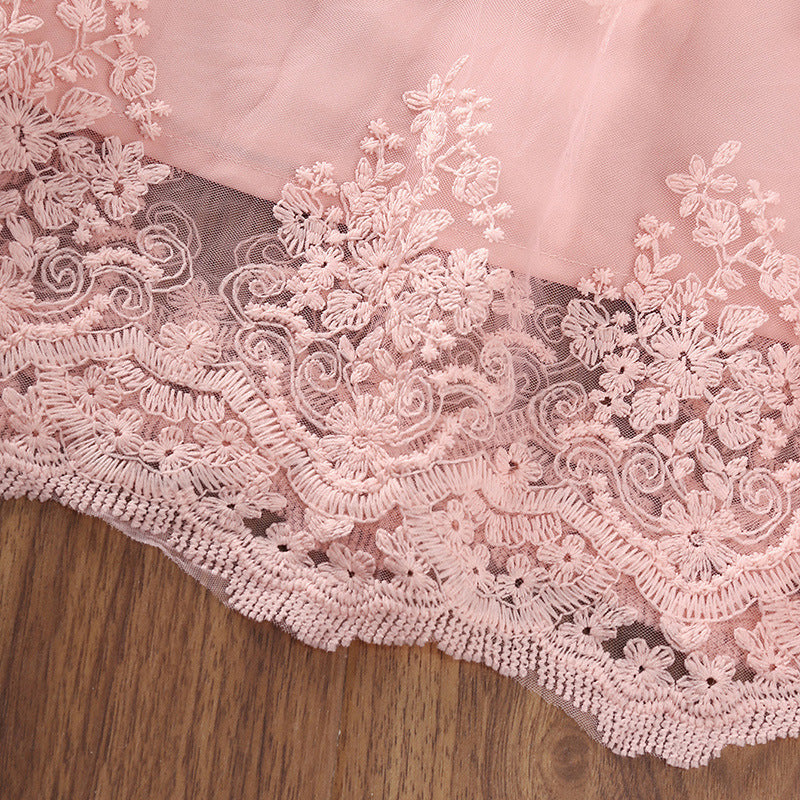 Girls' Dress Summer Pink Lace Skirt Sweet Princess Skirt Embroidery Large Children's Gauze Skirt