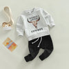 Toddler Boys Solid Color Cartoon Animal Letters Printed Round Neck Sweatshirt and Pants Set - PrettyKid