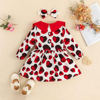 Baby Long Sleeve Dress Valentine's Day Love Print Princess Dress+Headband Set - PrettyKid