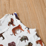 Boys Summer Solid Color Cartoon Dinosaur Print Vest Top - PrettyKid