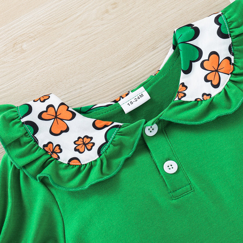 Toddler Kids Girls Green Clover Printing Lovely Dress - PrettyKid