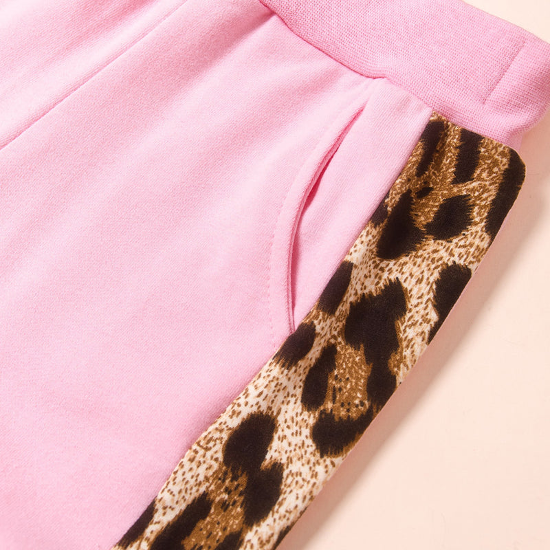 Children Girls Love Leopard Long Sleeved Sweater Pants Set - PrettyKid