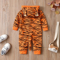 Baby Boys Girls Cartoon Tiger Shape Embroidered Cute Hooded Jumpsuit - PrettyKid