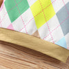 Toddler Kids Solid Color Rhombus Print Round Neck Long Sleeve Loungewear Suit - PrettyKid