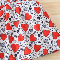 Toddler Kids Girl Solid Letter Love Printing Suspender Top Short Skirt Valentine's Day Set - PrettyKid