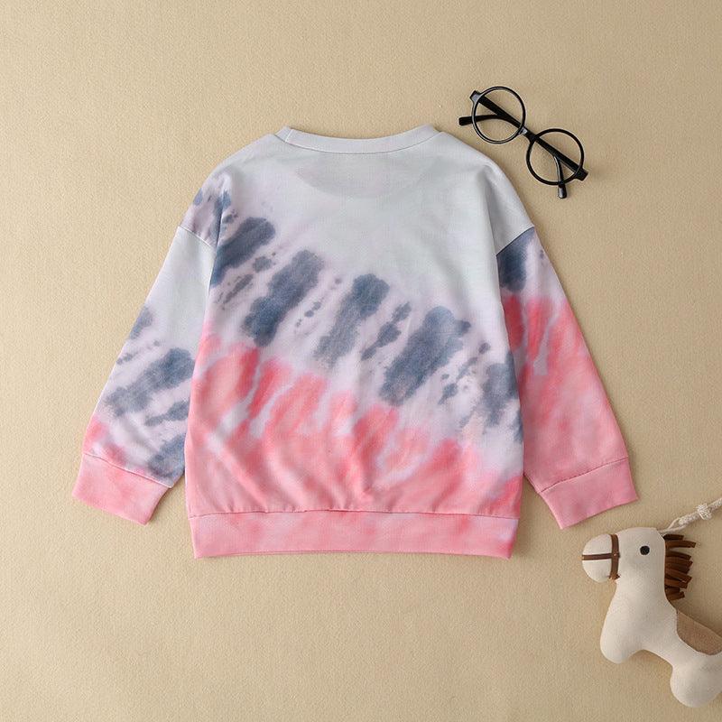 Toddler Kids Girls Tie-dyed Long-sleeved Round Neck Hoodie - PrettyKid