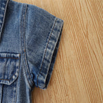Toddler Kids Girls' Solid Denim Short Sleeve Shorts Set - PrettyKid