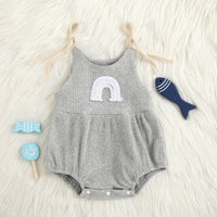 Baby Boys Girls Solid Color Knitted Rainbow Embroidery Suspender Bodysuit - PrettyKid