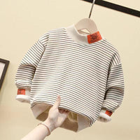 Toddler Kid Boys Children's Winter Padded Thickened Striped Solid Color Top Sweater - PrettyKid