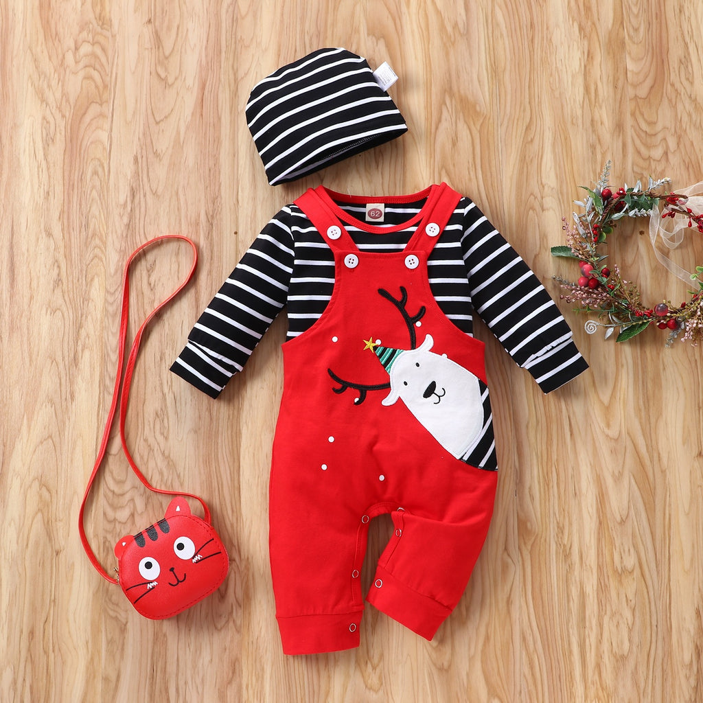 Baby Christmas Dress Long Sleeve Striped Elk Suit - PrettyKid