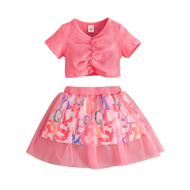 Foreign Trade INS Baby and Child's Solid Color T-shirt+skirt Two-piece Set - PrettyKid