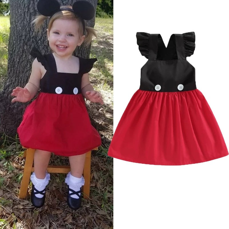 0-3 Year Old Summer Baby Girl Princess Dress Contrast Back Bow Vest Dress Holiday Style Dress - PrettyKid