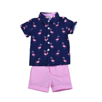 Toddler Kids Boys Flamingo Print Short Sleeve Gentleman Suit - PrettyKid