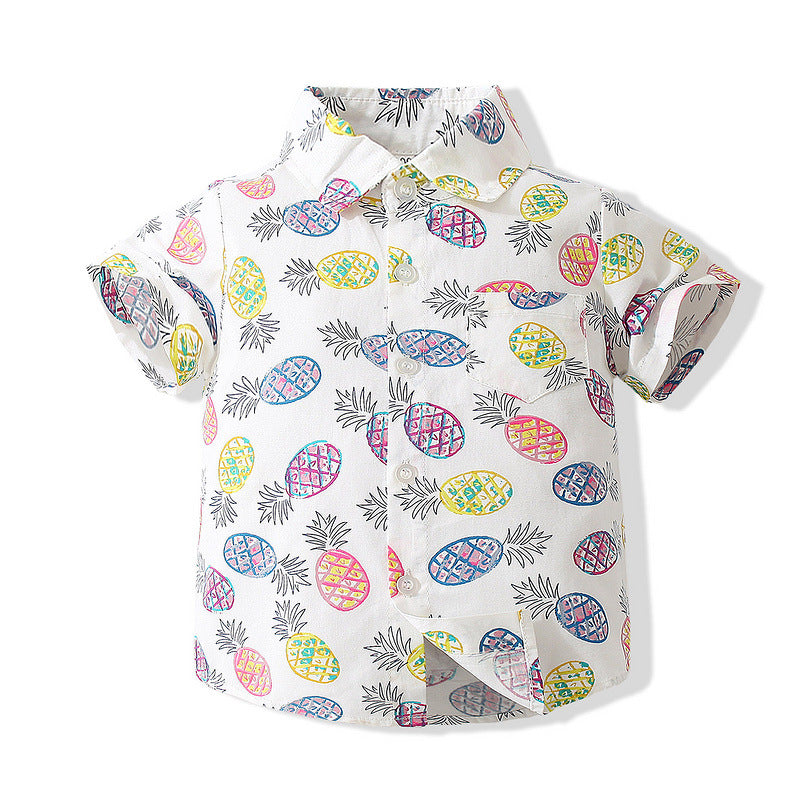 9M-4Y Toddler Boys Pineapple Print Lapel Shirt Wholesale Boys Boutique Clothing - PrettyKid