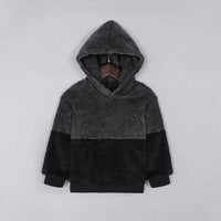 2021 Autumn Winter Children's Solid Color Contrast Multi Panel Hooded Furry Sweater - PrettyKid