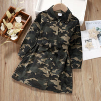 Toddler Girls Camouflage Waist Long Sleeve Dress - PrettyKid