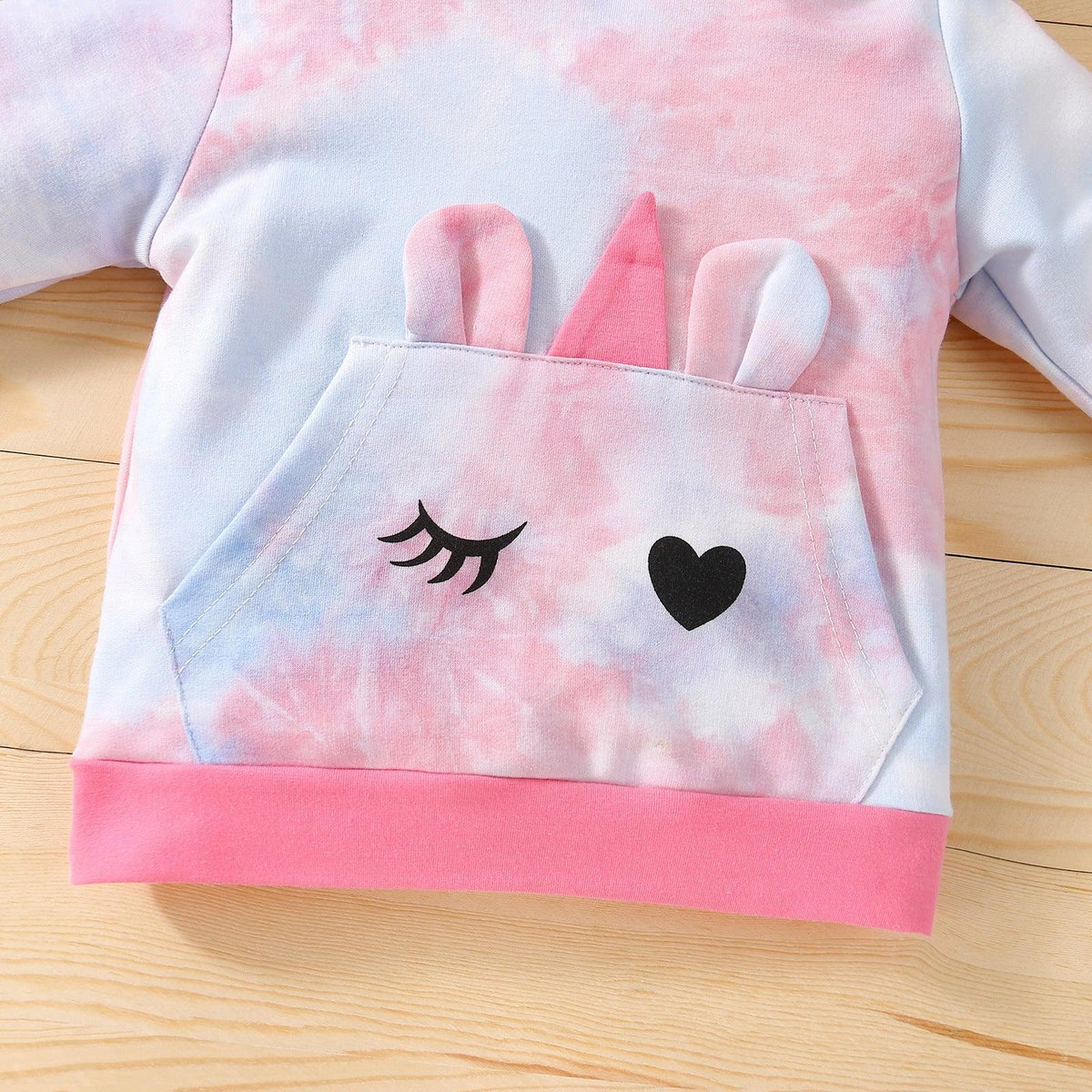 Toddler Girls Cute Cartoon Tie-dye Long-sleeved Hooded Two-piece Suit - PrettyKid