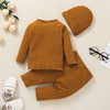 Toddler Boys Girls Solid Color Round Neck Long Sleeve Coat Pants Hat Set - PrettyKid